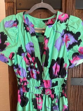 Iconic Anthropologie Somerset Dress Floral Mint Maxi DressPink & Purple Accents
